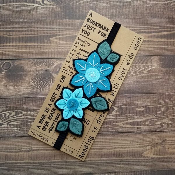 Aqua Felt Flower Bookmark