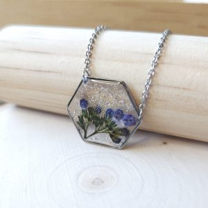 Dried Flower Silver Glitter Necklace