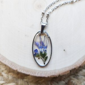 Silver Dried Flower Pendant Necklace