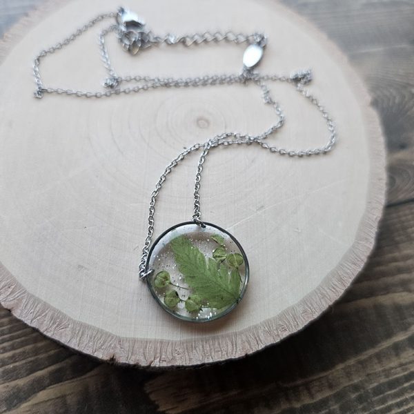 Fern Necklace with Silver Glitter